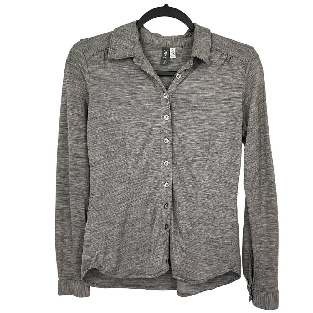 Ibex Shirt Womens XS Gray 100% Merino Wool Button Up Collared Long Sleeve Jersey
